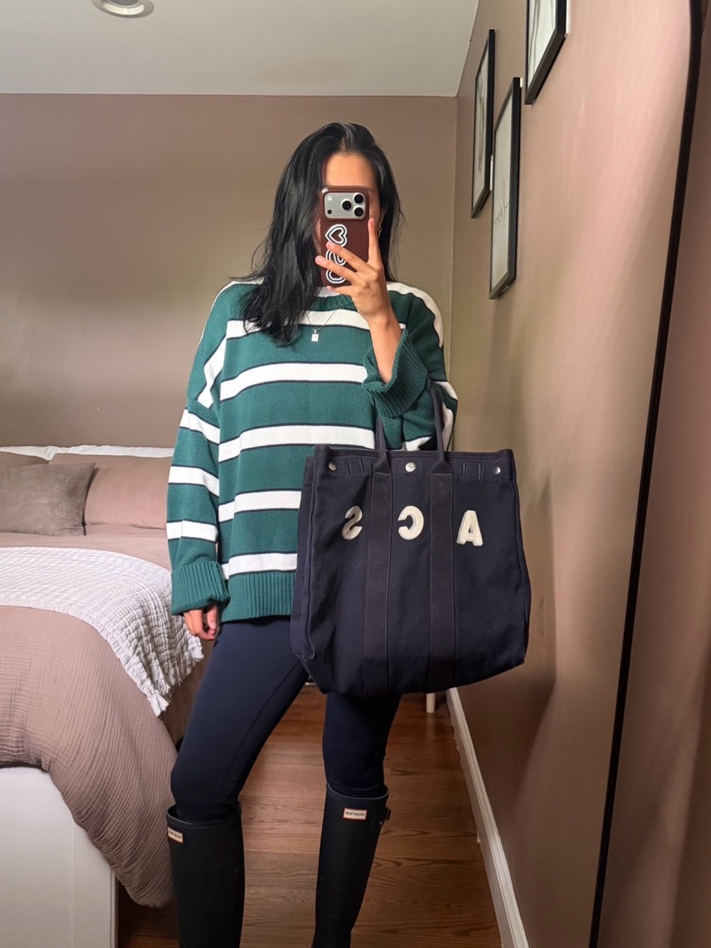 GAP Green and White Striped Oversized Knit Sweater